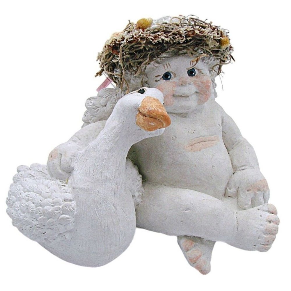 Vintage Handcrafted Cherub Angel and Goose Duck Figurine Cast Art By Kristin '91
